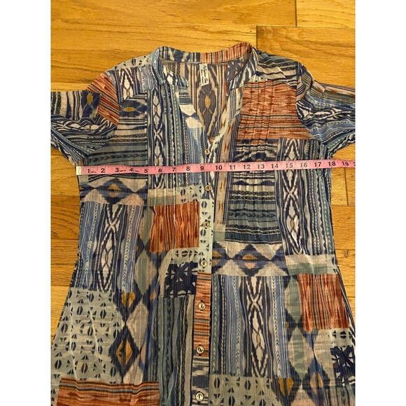 PerSeption Concept Women's Bohemian Sheer Patchwork Button-Down Blouse Sz Large - Picture 6 of 10